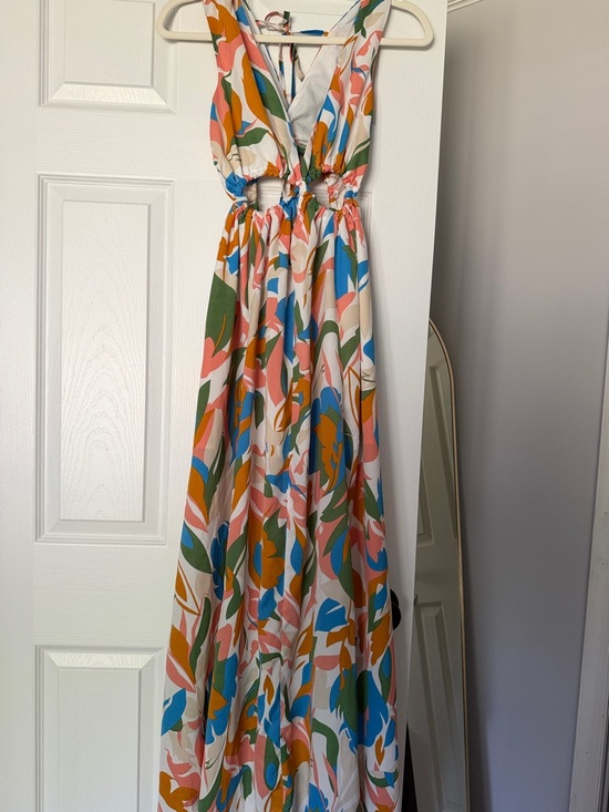 Dresses & Skirts - Sleeveless Multicolor Floral Maxi Dress - White/Pink/Green